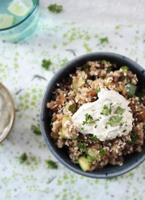 Cracked Wheat with Dates and Tahini Yogurt