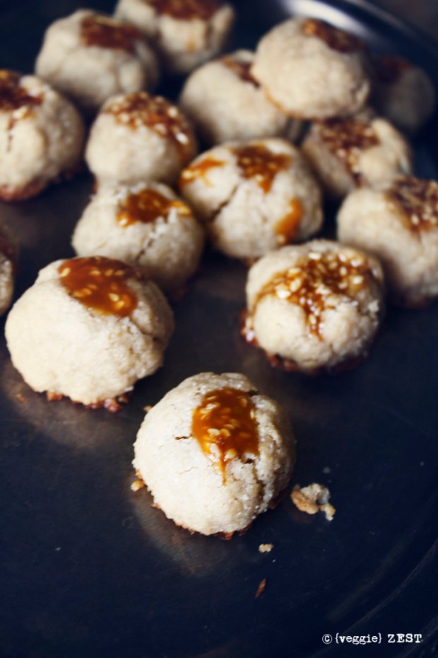 Tahini thumbprint cookie